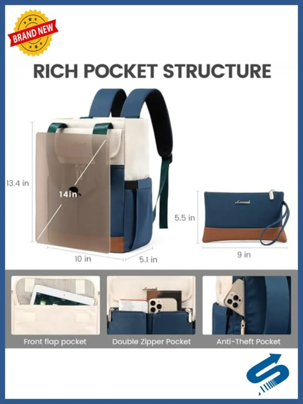 Convertible Small Backpack Purse for Women, Mini Daypack with Clutch, Tote